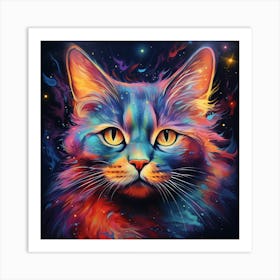 AI Galactic Cat's Cradle: Watercolour Wonders  Art Print