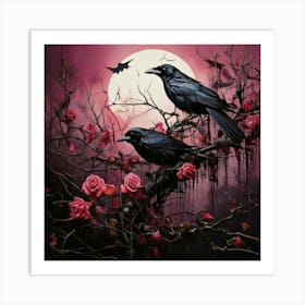 Crows And Roses Art Print