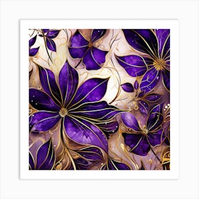 Purple Flowers On A Gold Background 1 Art Print