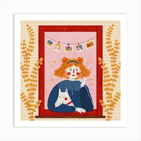 Girl With Her Dog Square Art Print