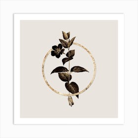 Gold Ring Greater Periwinkle Flower Glitter Botanical Illustration Art Print