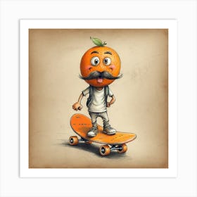 Orange Man On Skateboard 4 Art Print