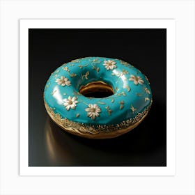 High Resolution Breathtaking Digital Render Of A Turquoise Donut Adorned With Intricate Elegantly Art Print