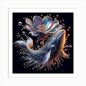 Whale And Flower Art Print