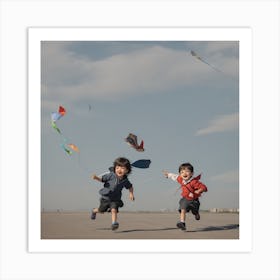 A Little Boy, Holding A Kite Art Print