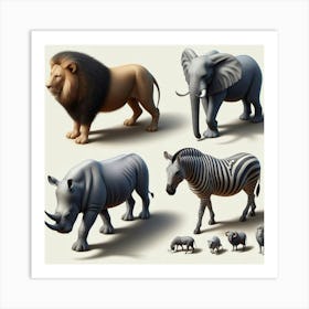 Lions And Zebras Art Print