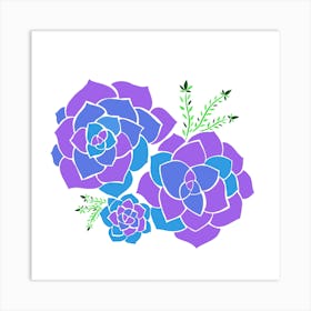 Succulent Flowers - Purple & Blues Art Print