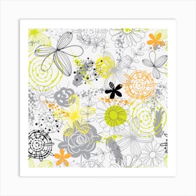 Doodle Flowers Hand Drawing Pattern Art Print