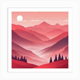 Misty mountains background in red tone 35 Art Print