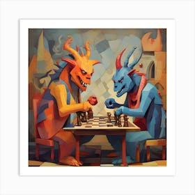 Dragons Playing Chess Art Print