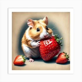 Hamster With Strawberries 1 Art Print