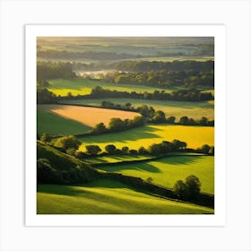 Sunrise Over Rolling Countryside Art Print