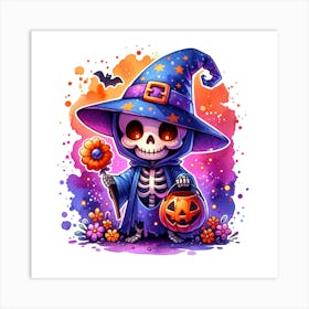 Cartoon skeleton dressed in a blue and purple Art Print