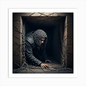 Man Crawling Through A Hole Art Print