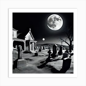 Full Moon Over Cemetery Art Print