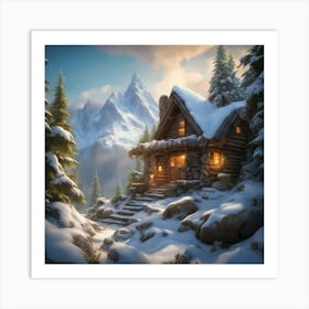 Cabin In The Snow 1 Art Print