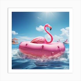 Magic021 Photo Od A Pink Flamingo Floating In The Sea On An Inf B5d8cd2f 3205 4af5 9746 Eba192039540 Art Print