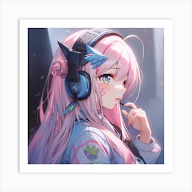 Anime Girl With Headphones Art Print