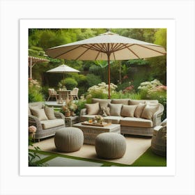 Wicker Furniture In The Garden Art Print