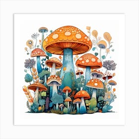 Mushrooms And Flowers 23 Art Print