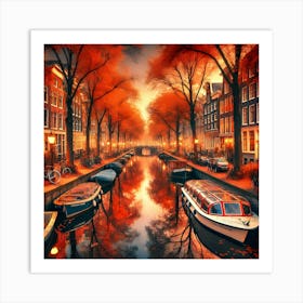 Amsterdam Canals At Sunset During Autumn Art Print