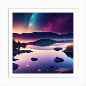 Night Sky Over Lake 8 Art Print