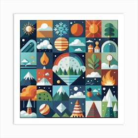 Set Of Flat Nature Icons Art Print