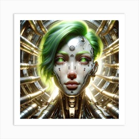 Cyborg Female With Short Green Hair Art Print