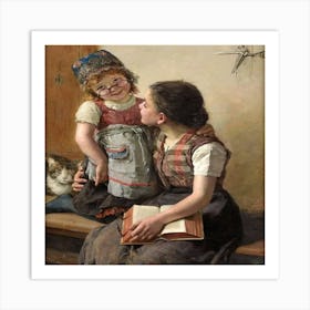 Kissing Mother And Daughter Art Print