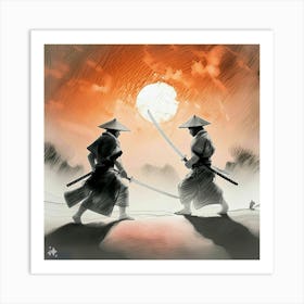 Samurai duel in the sunset  2 Art Print