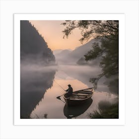 Man Fishing In A Boat Art Print