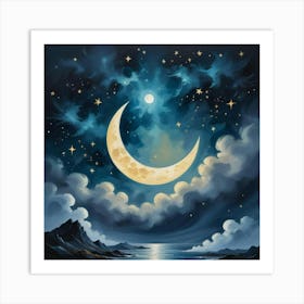 Moon And The Stars Art Print 2 Art Print