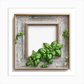 Photo Frame With Green Leaves Art Print