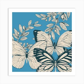 Butterfly On Blue Background Art Print