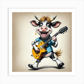 Cow Playing Guitar 17 Art Print