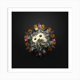Vintage Chrysanthemum Flower Wreath on Wrought Iron Black n.0907 Art Print
