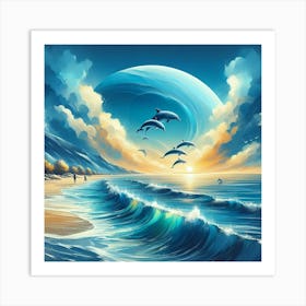 Dolphins On The Beach 1 Art Print