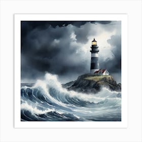 Lighthouse In The Storm Art Print