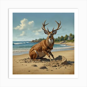 Deer On The Beach 2 Art Print