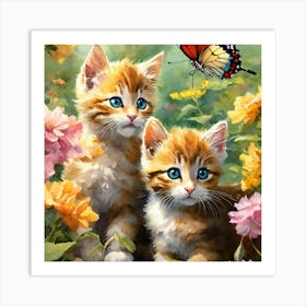 Two Kittens In Flowers Art Print