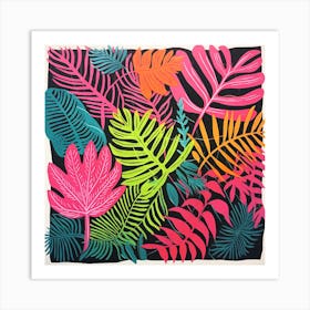 Tropical Leaves On Black Art Print