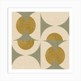 Retro Vintage Circle Fusion Mid Century Orbs Olive Green 50s Geometric Art Print