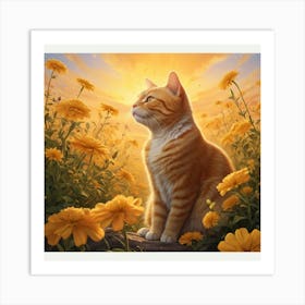 Cat In Flowers Art Print