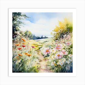 Watercolor Of A Path of Flowers  Art Print