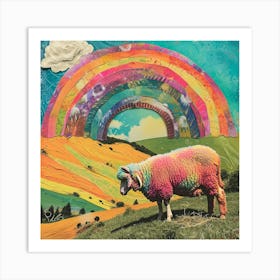 Rainbow Sheep Kitsch Collage 2 Art Print
