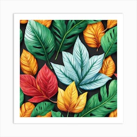 Seamless Pattern With Colorful Leaves Art Print