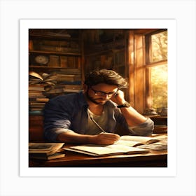 Portrait Of A Man Writing Art Print