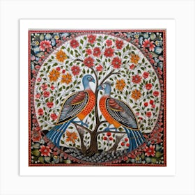 Peacocks On A Tree Art Print