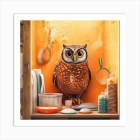 Owl In The Kitchen Art Print