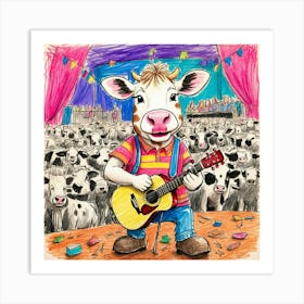 Cow Playing Guitar 10 Art Print